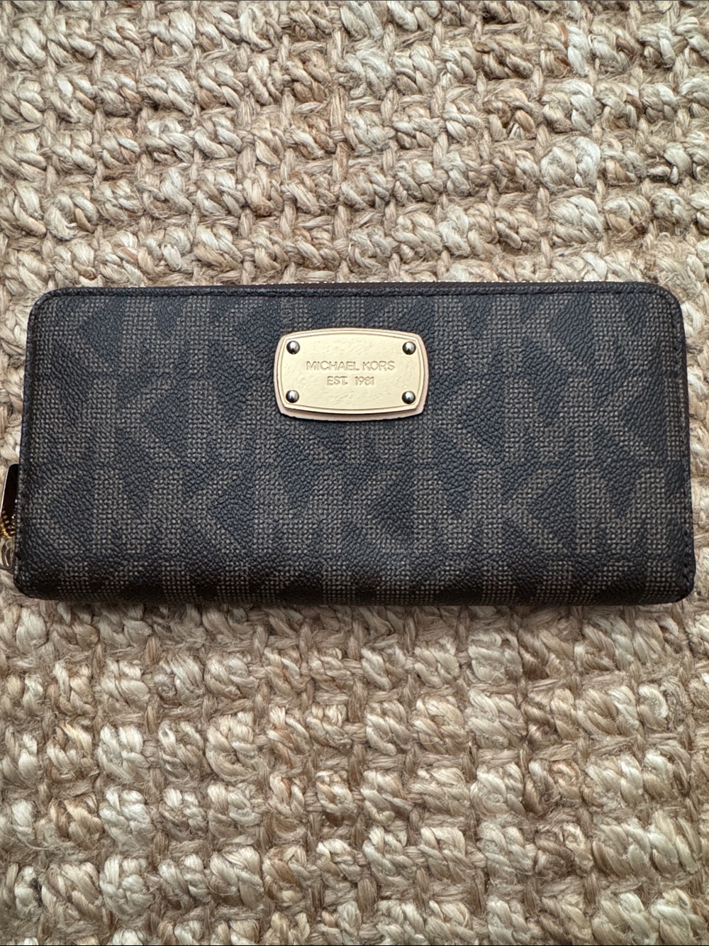 Michael Kors Brown Signature MK Logo Zip-Around Wallet